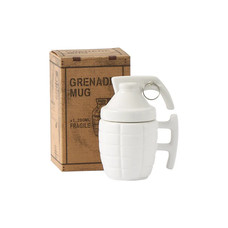 Tazza A Forma Di Granata 350ml, Tazza Originale In Ceramica Con Coperchio Per Caffè E Tè, Idea Regalo Divertente Per Papà, Militari E Collezionisti, Nero Opaco
