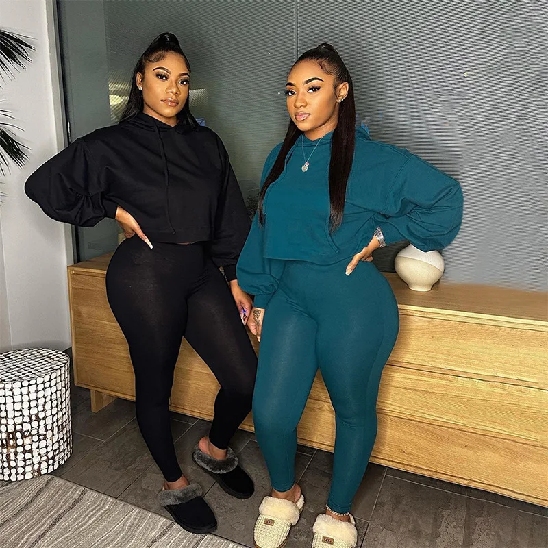 

New fashion hooded hat rope loose long sleeve jacket trousers suit