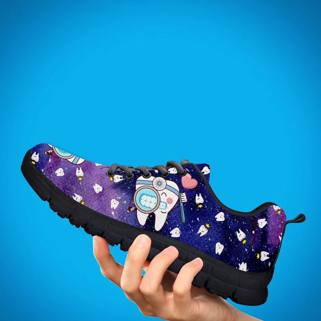 Fashion Star Design Black Platform Sneakers Cute Cartoon Teeth Print Lightweight Breathable Summer Shoes Zapatos