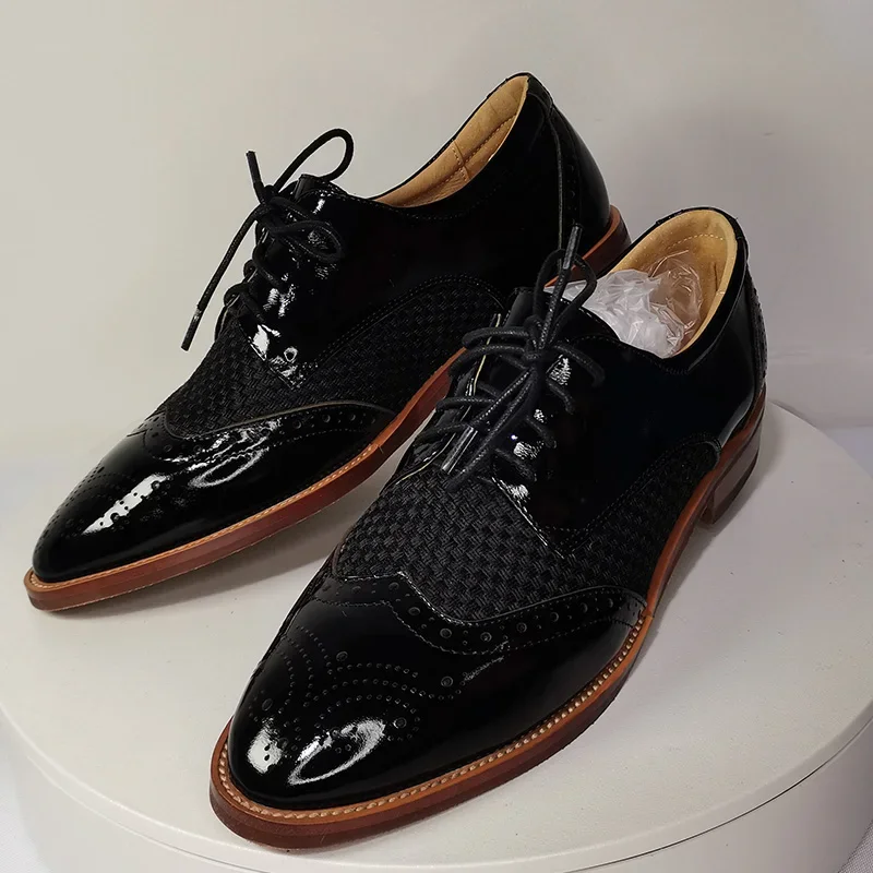 

2023 new spring autumn women pumps natural leather 22-26cm cowhide+Woven materials+pigskin loafers lace up brogue women shoes