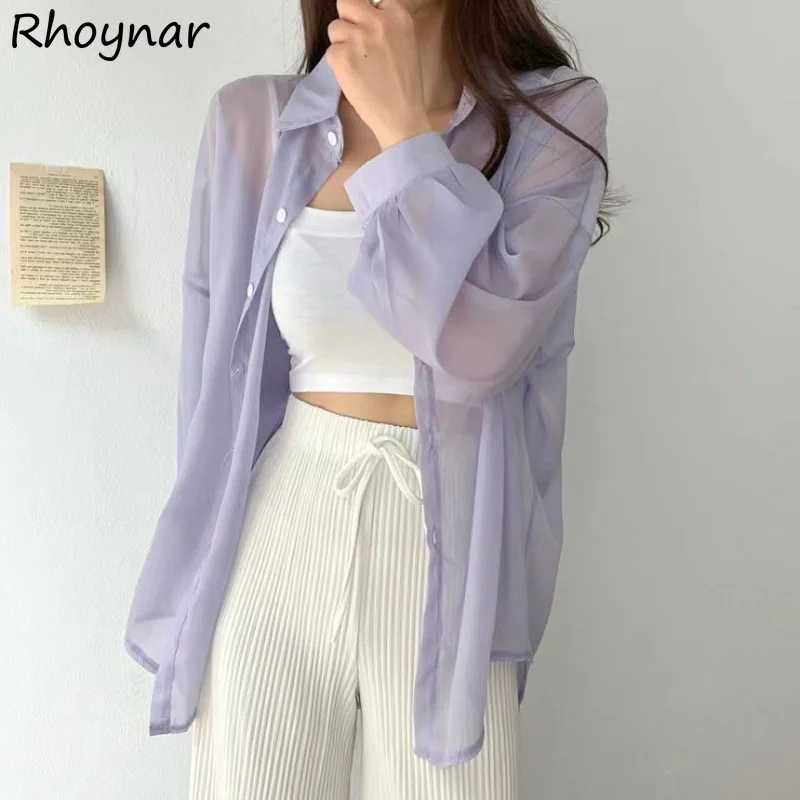 

Long-sleeve Shirts Women Summer Sun-proof Thin Breathable Solid Casual Loose All-match Tender Fashion Korean Style Temperament