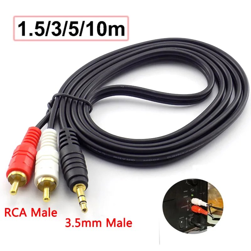 Lunghezza Lunga 1.5M 3M 5 M 10M 3.5 Mm Jack Maschio A Av 2 Rca Connettore Maschio Cavo Computer Linea Audio Per Telefoni Altoparlanti Audio Tv