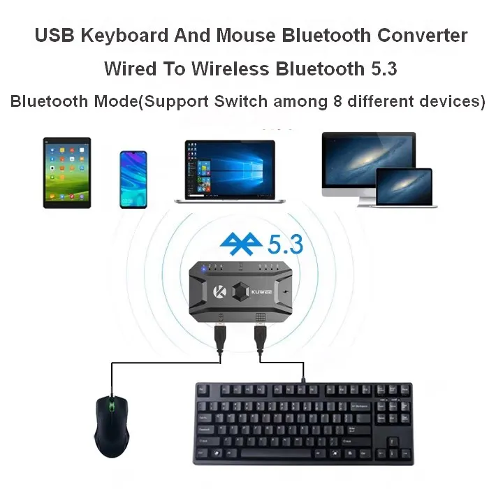 Munk efterskrift træthed USB Keyboard And Mouse Bluetooth 5.3 Adapter, Bluetooth USB Hub Adaptor,USB  Wired Keyboard Mouse To Wireless Bluetooth Converter