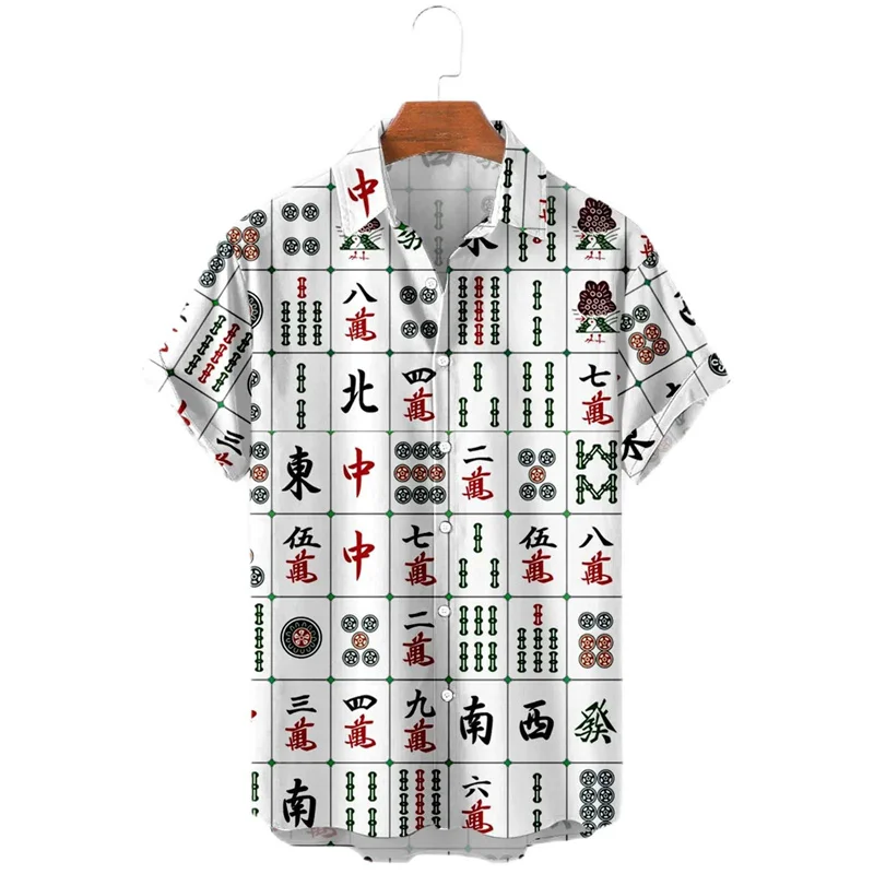 Blusas gráficas de Mahjong de estilo hip hop, camisetas rojas con estampado 3D de Mah-jongg para hombre, ropa informal de manga corta, ropa de calle para hombre y niño, top con solapa