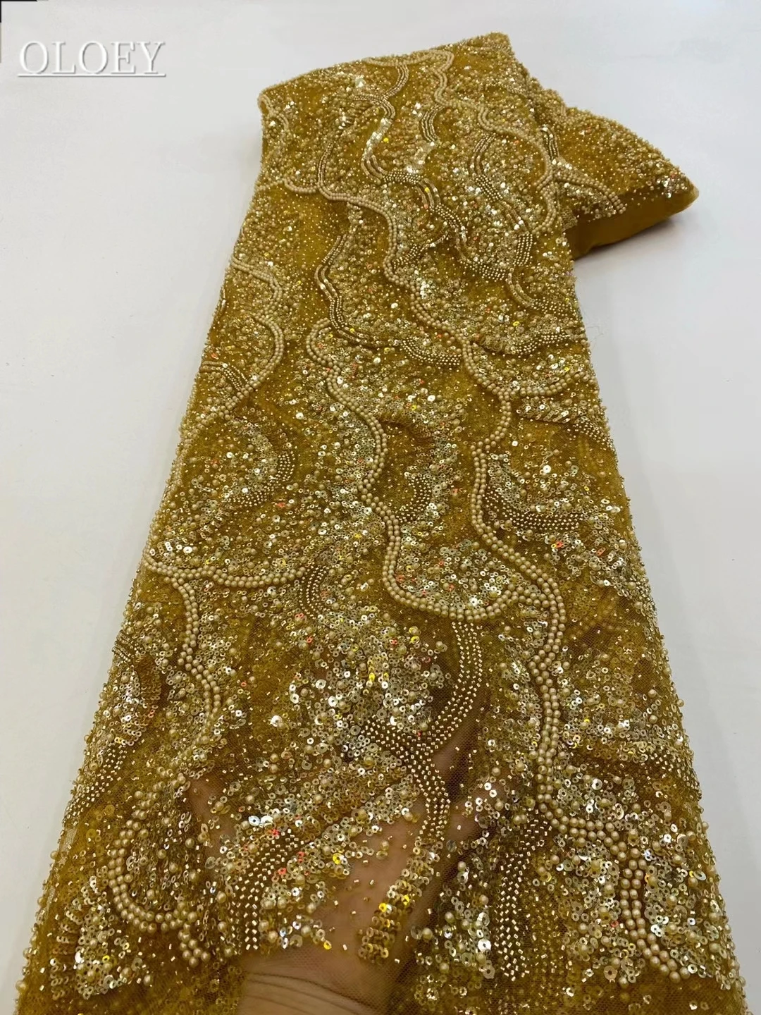 

High-End Luxury Embroidery Heavy Groom Catwalk Lace Fabric African Nigerian With Sequin Fabric For Wedding Dress Party