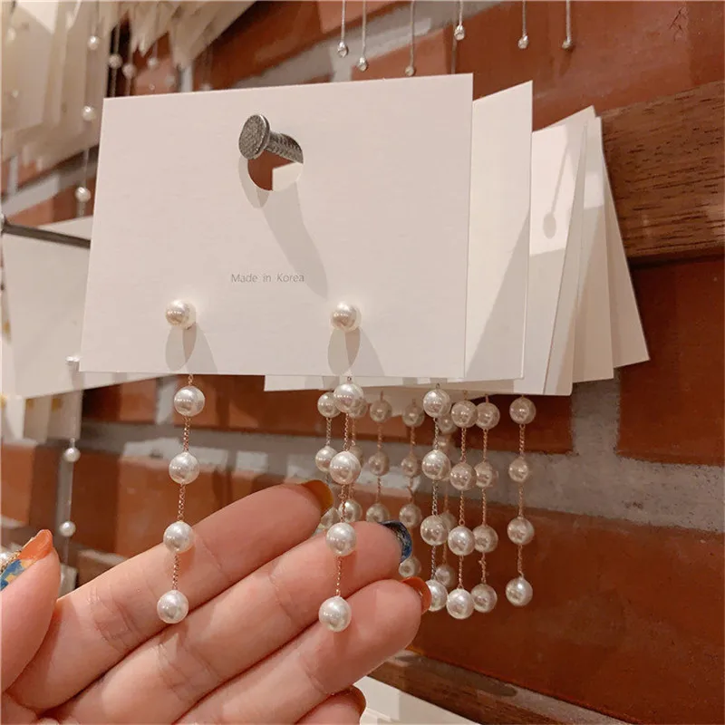 Trend Simulation Pearl Tassel Earrings for Women White Round Pearl Wedding Pendant Earrings pearl earrings pendant earrings crystal tassel earrings