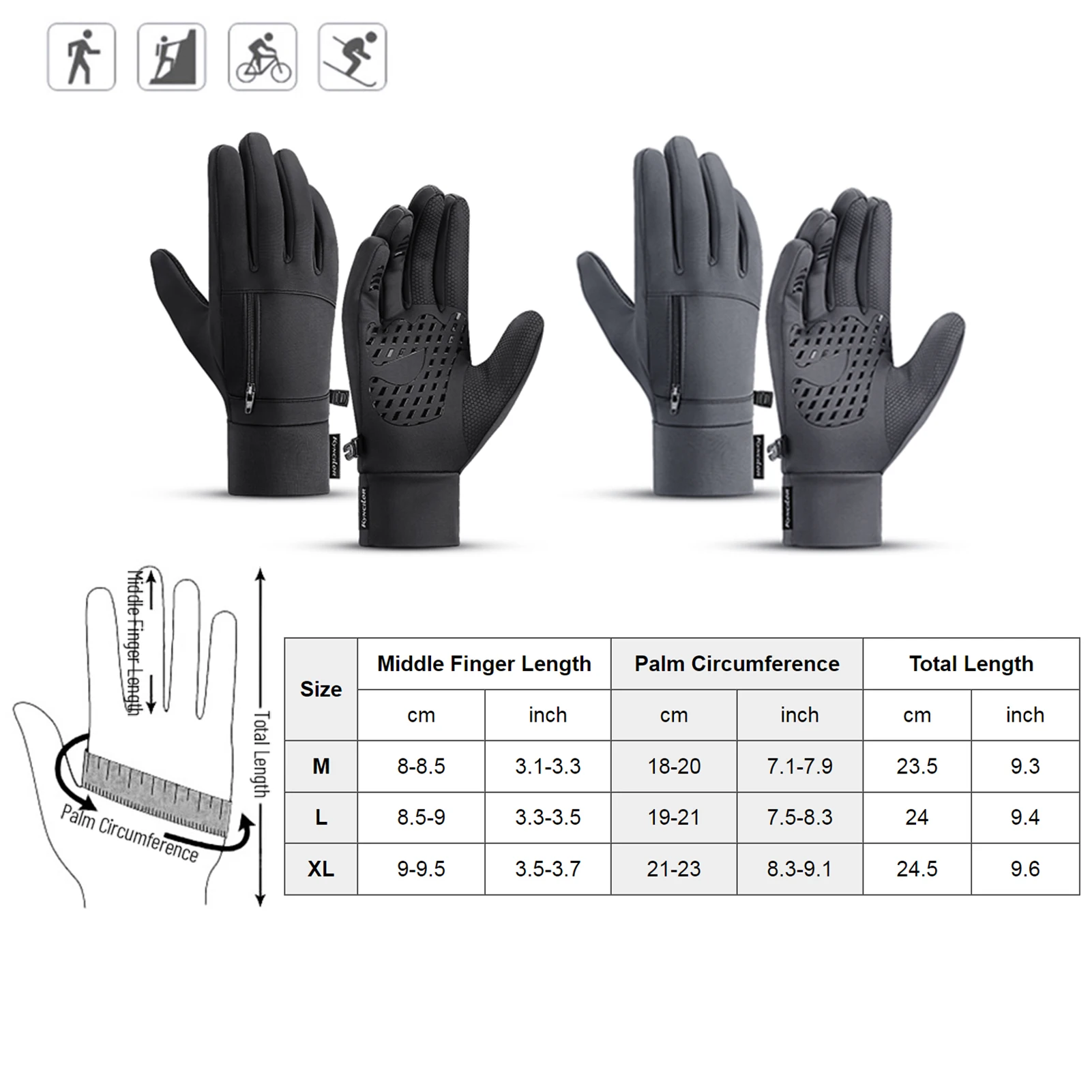 Men Winter Waterproof Gloves Touchscreen Anti-Slip Fleece Thermal for Outdoor Skiing Ice Fishing Cycling