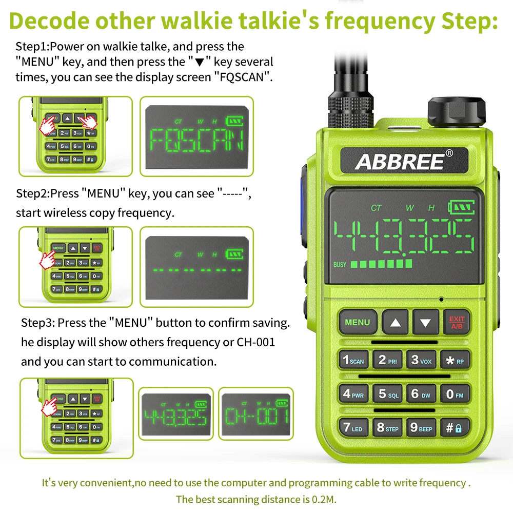 military walkie talkie ABBREE AR-518 Walkie Talkie Automatic Wireless Copy Frequency 10W 108-660MHz Air Band Long Range USB Charging Baofeng UV-5R Radi walkie talkies for adults