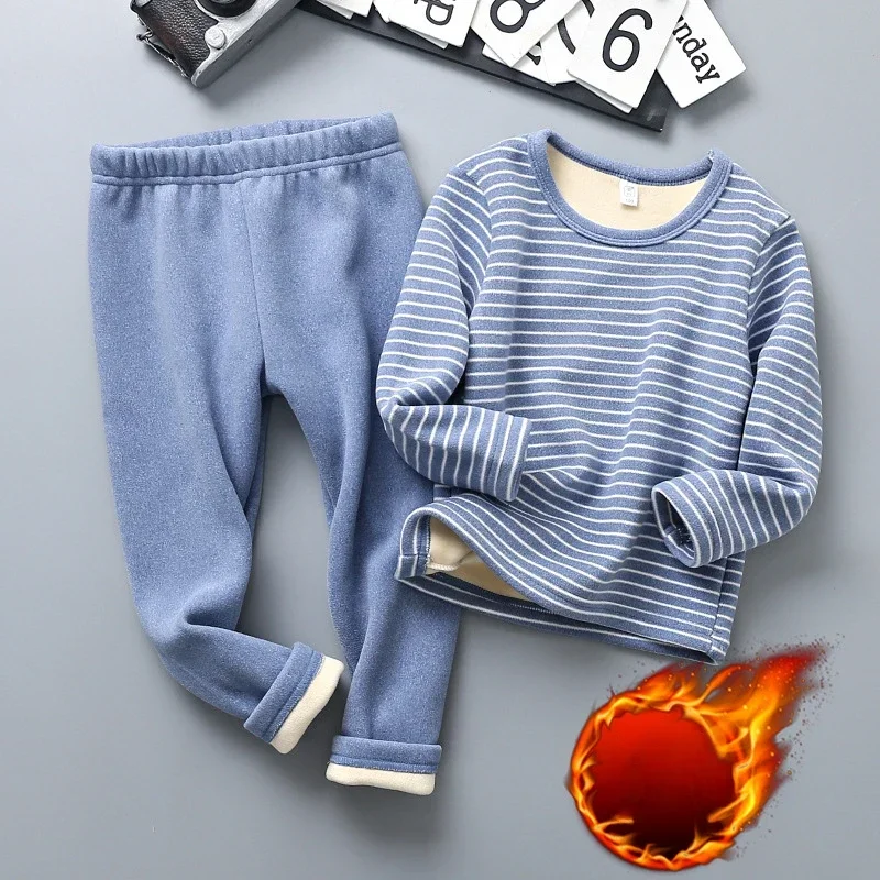 

Winter Kids Pajamas Sets Keep Warm Tops and Pants Set For Boys Girls Thicken Children Sleepwear Fleece Baby Thermal Underwear