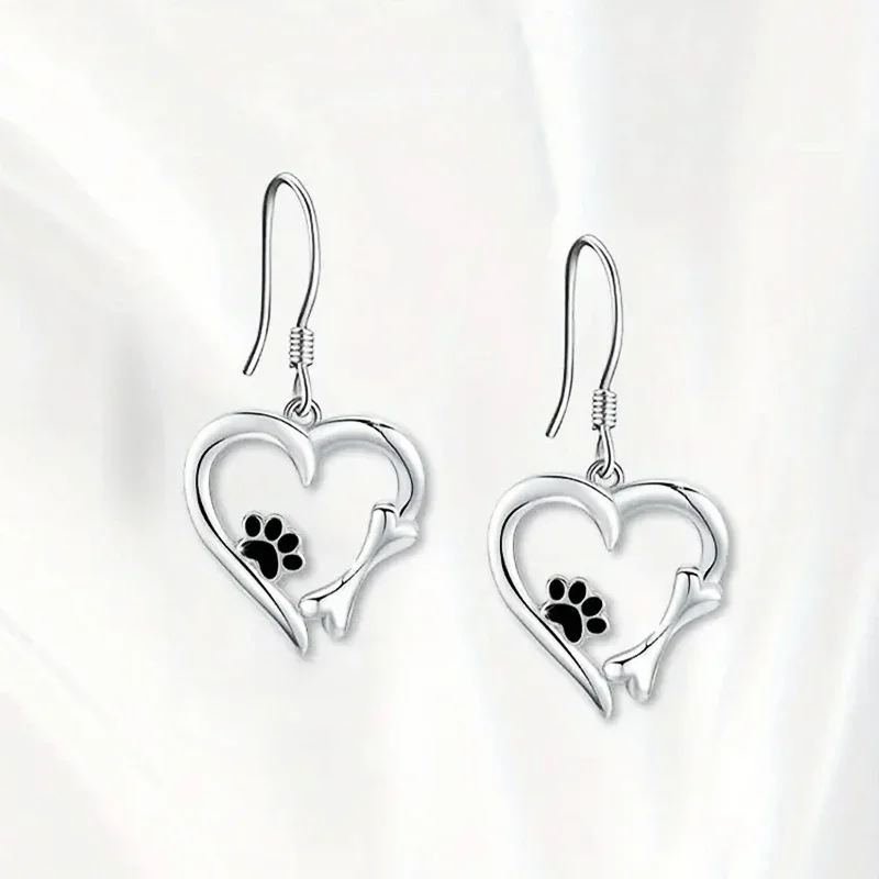 Creative Cute Dog Footprint Design Heart Shape Women Pendant Earrings - PeticaDeals
