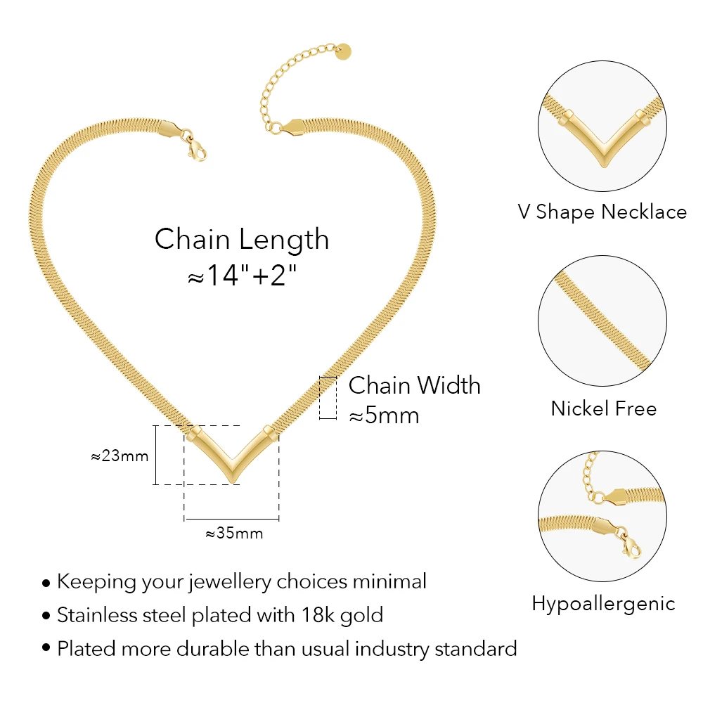 ENFASHION Para Mujer V Shape Snake Chain Pendant Necklace For Women's Stainless Steel Fashion 18k Gold Plated Party Jewelry 3444