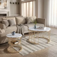 Table basse (lot de 2) ronde en marbre avec structure métallique pour salon, balcon, bureau 1