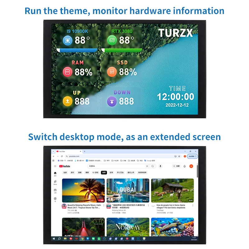 New 8 Inch IPS USB Smart Screen TURZX 1280x800 Secondary