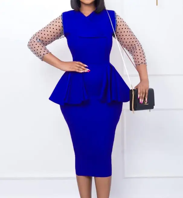 

Women's 2023 New Hot Selling Mesh Spliced V-Neck Ruffled Pencil Skirt In Stock