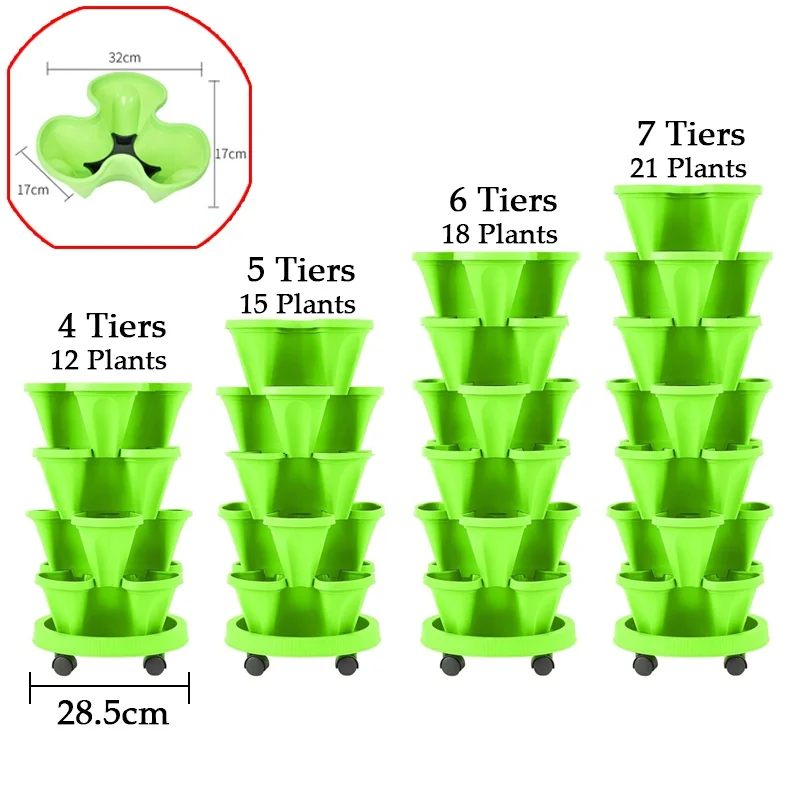 DIY 4~7 Tier Vertical Planter Stackable Tower Planters Strawberry Vegetable Pots Indoor Outdoor Gardening Pots with Movable Tray