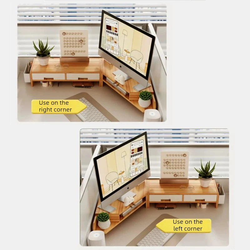 창의적인 모니터 홀더(서랍 포함) 사무실 코너 모니터 보관 라이저 스탠드 데스크탑 컴퓨터 정리대 모니터 받침대