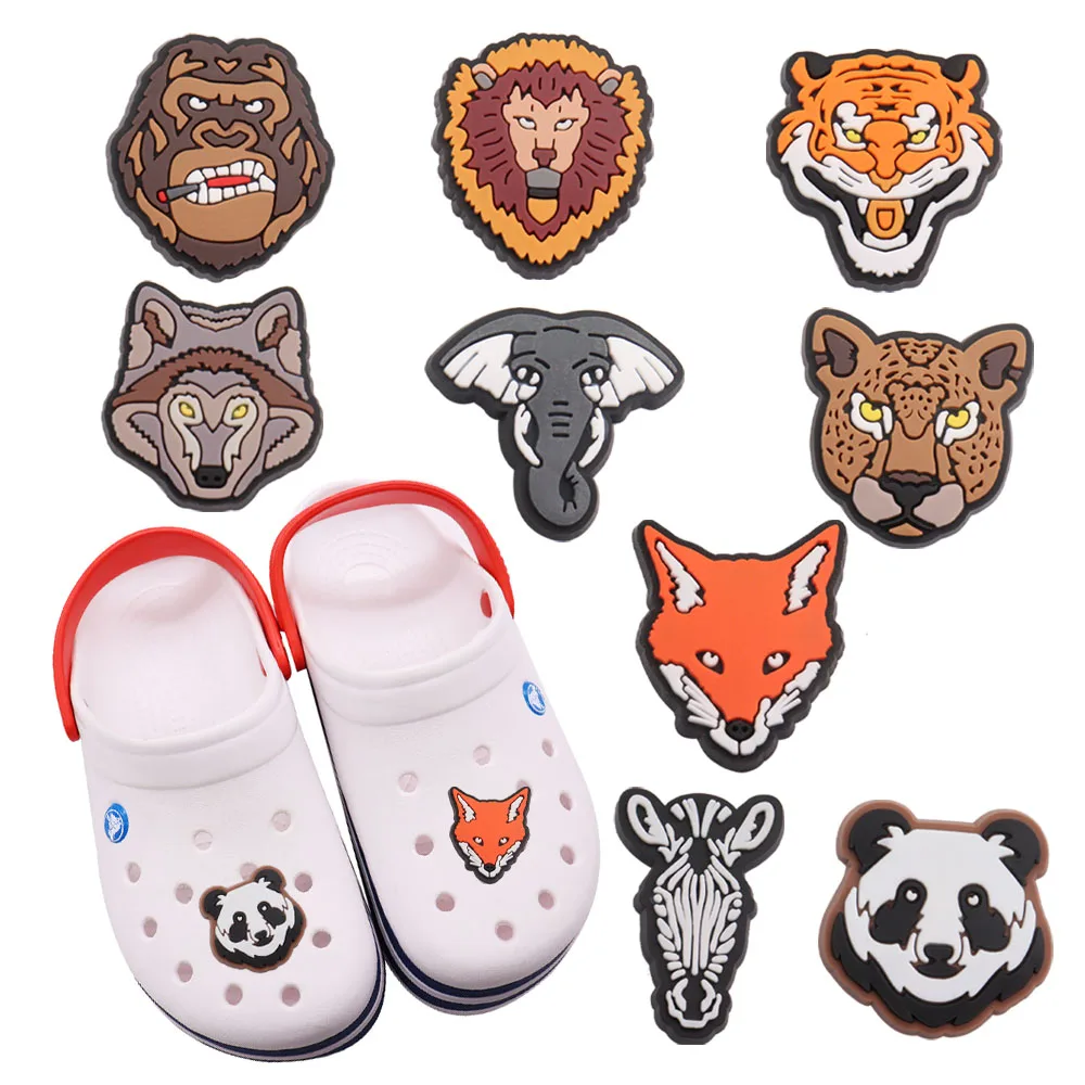 

1-9pcs PVC Shoe Charms Panda Lion Tiger Elephant Wolf Leopard Accessories DIY Shoe Decorations For Croc Jibz Kids X-mas Gift