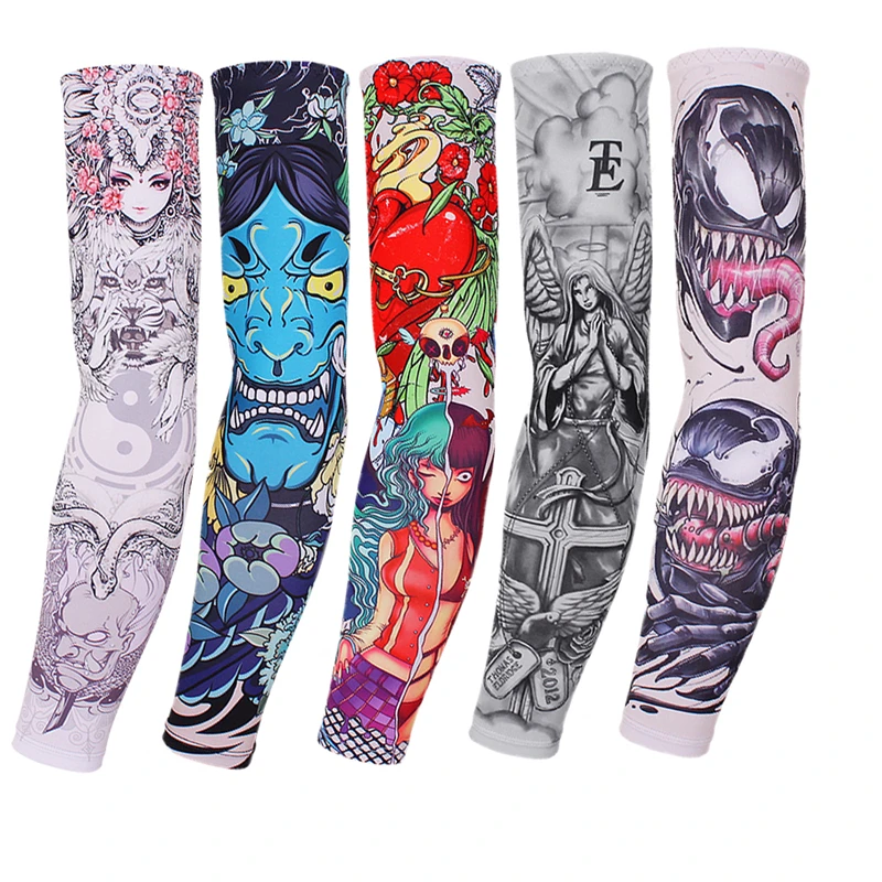 Long  Tattoo Sleeves Seamless Armguard Sun Protection Cover 2PCS Men Women Outdoor Gloves Driving Ice Silk Women Arm Sleeves