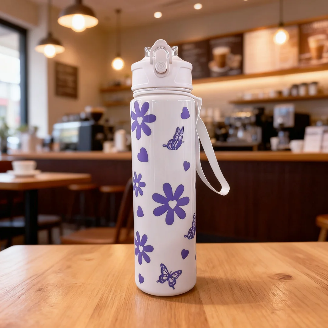 Chic Bow & Floral Water Bottle, Premium Texture, Elegant Design, Spacious, Lightweight, and Leakproof