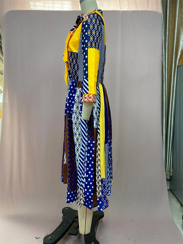 Wmstar Women Dress Summer Commute Elegant Bandage Female Clothing A-Line Tie Bow Neck Street Fashion Designer Slim Midi Dresses