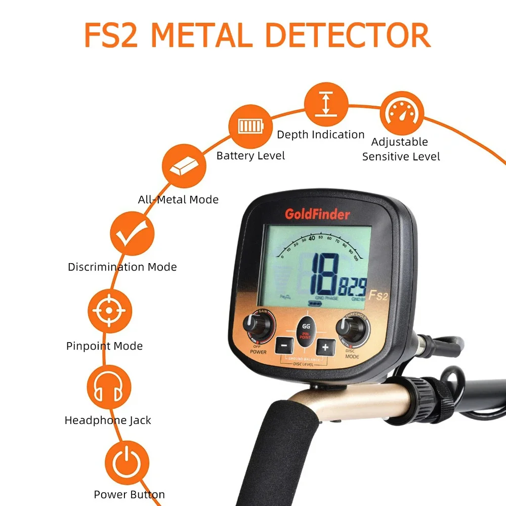 FS2 Underground Metal Detector High Sensitivity 11'' and 5'' Coils Treasure Finder Precise Locator Metal Detector Professional