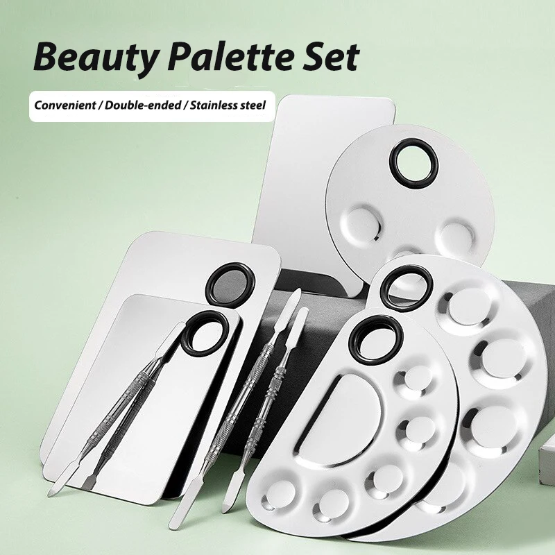 Makeup Set Stainless Steel Paint Palette Tray Mixing Rod Spatula Set For Nail Art Supply School Supplies Watercolor Oil Painting Makeup