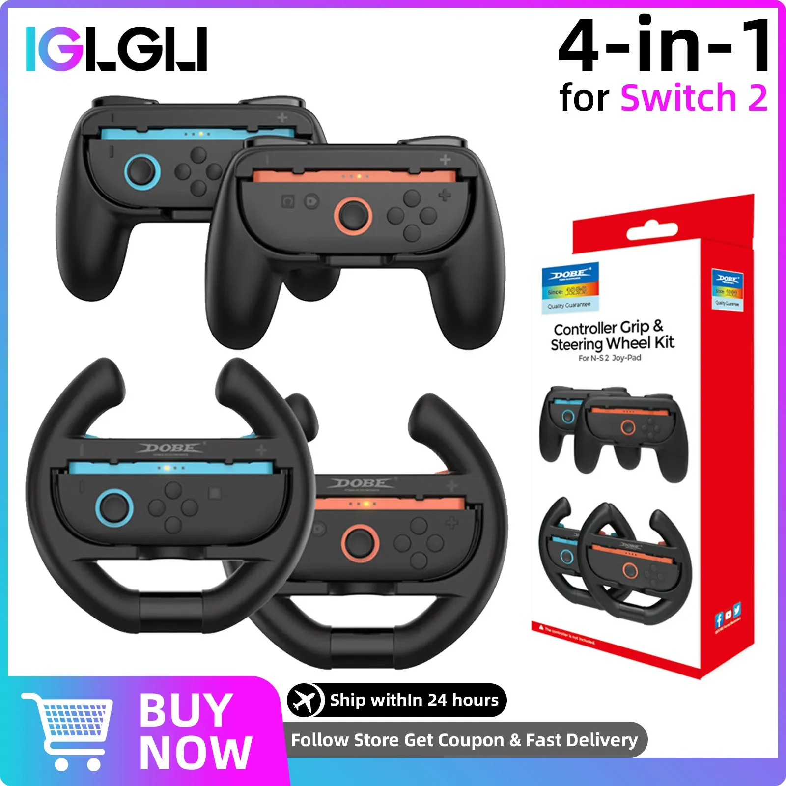 2PCS Game Steering Wheel for Nintendo Switch 2 JoyCon Controller Racing Wheel Hand Grip for Switch2 Kart Games Accessories 1
