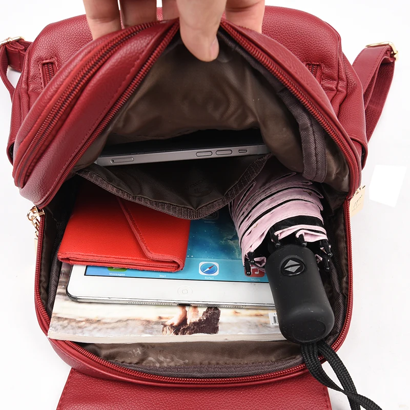 2023 Women Leather Backpacks Shoulder Bags cb5feb1b7314637725a2e7: Black|Blue|Purple|Red