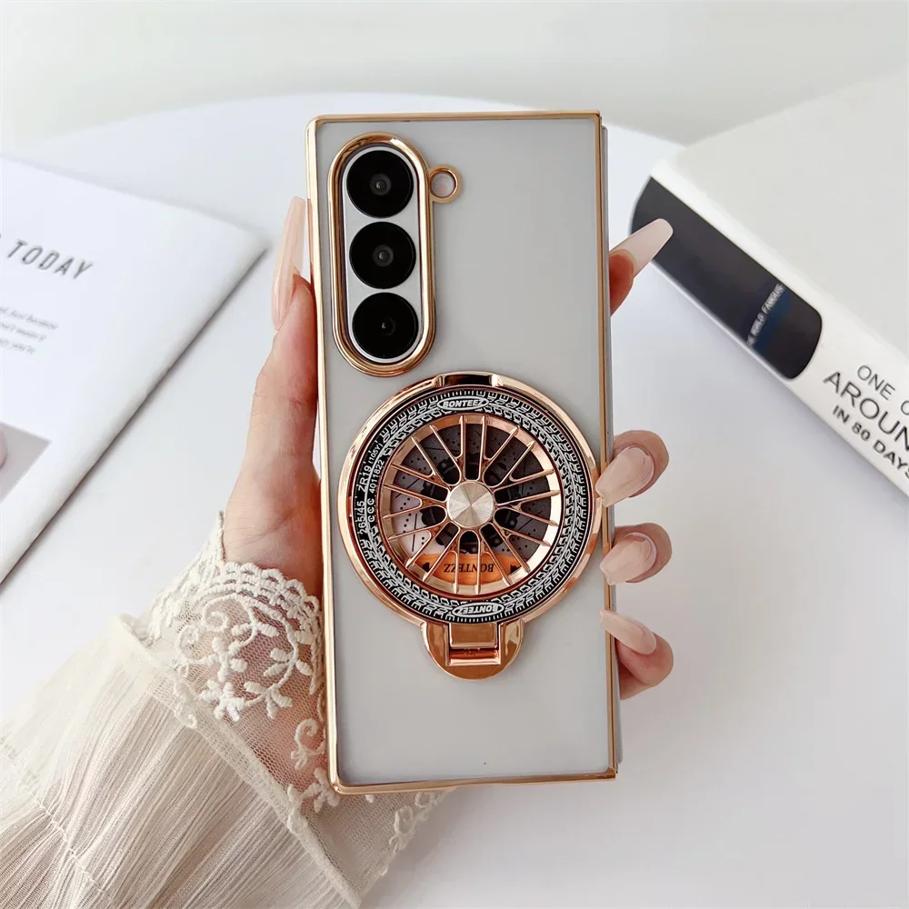 Ultra-Thin Magnetic Spinning Top Bracket Case – Transparent Plated Hard Holder Cover