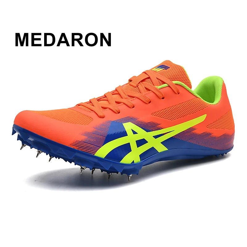 MEDARON Men Women Track Field 8 Spikes Sprint Sneaker Professional Athletic Nails Short Running Training Speed Sneakers