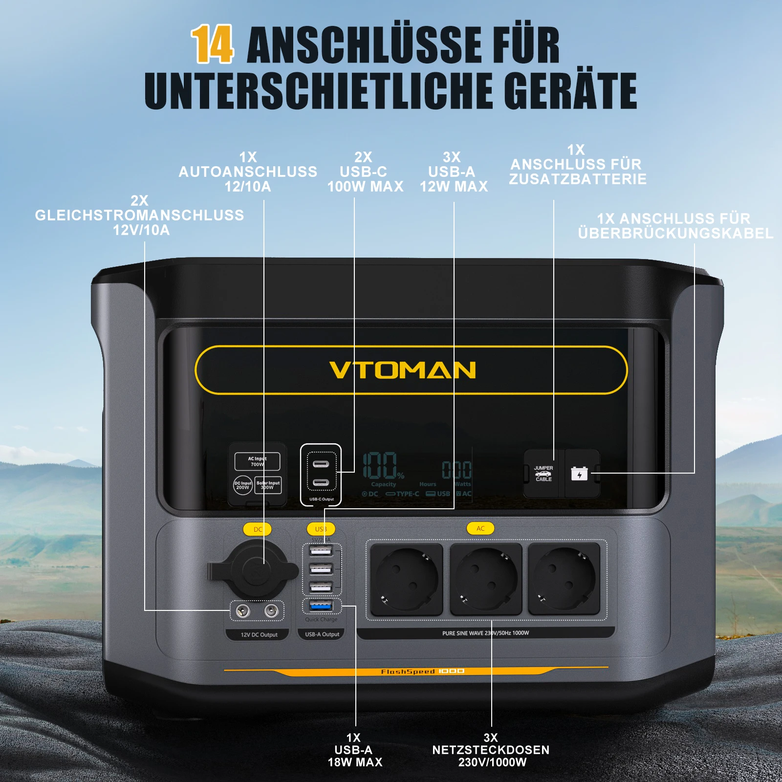 VTOMAN FlashSpeed 1000 Portable Power Station 2000W 828Wh LiFeP04 Battery For Outdoor Camping Tent Travel - Image 6