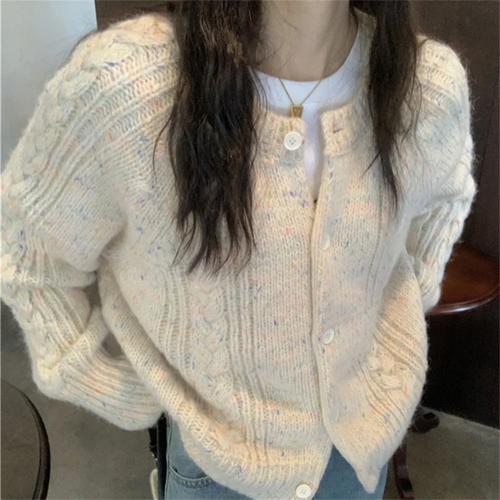 

PLAMTEE Apricot Women Coats Spring Chic 2023 Sweet Normcore Loose New Knitted Gentle Hot Sale All Match Office Lady Sweaters