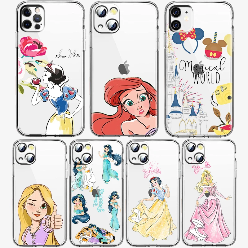Funny Princess Cartoon Disney Phone Case for Apple iPhone 14 13 12 11 Pro Max X XR XS 8 7 6 Transparent Silicone Shell Fundas cute iphone 13 mini case