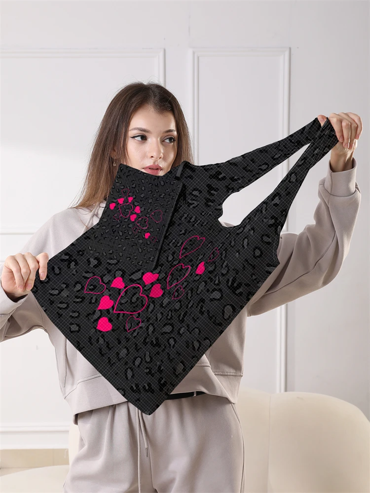 Women's Foldable Love Graffiti Pattern Large Shopping Bag Foldable Storage Reusable Easy to Carry Capacity Handbag