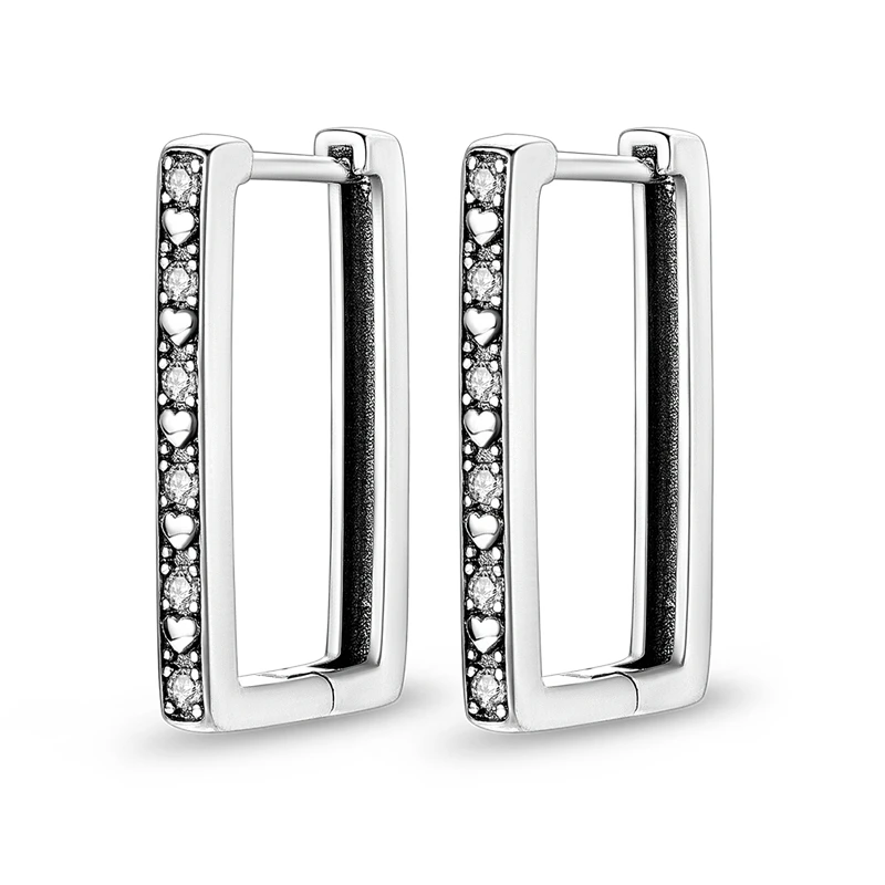 2022 Charm Double Hoop Earrings 925 Silver Sparkling Pave Stud Earring Gift For Women Engagement Jewelry Anniversary