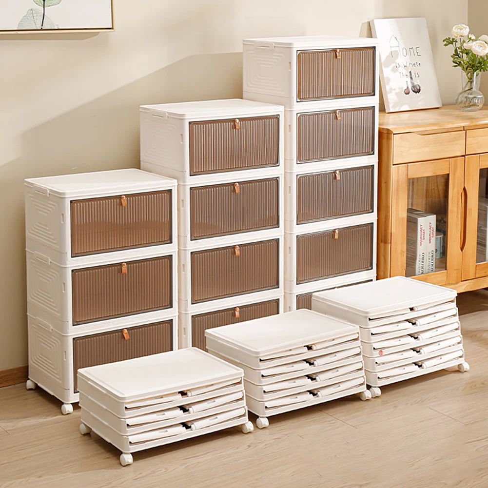 1/2/3/4/5/6 Tier Plastic 23QT Storage Bin with Lid with Wheel Magnetic Door Stackable Storage Container for Office Dorm