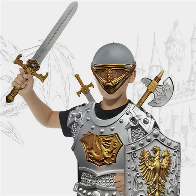 1 Set Knight Costume Armorkids Cosplay Boys Medieval Outfit Performanceclothes Partyrider Soldier Royalset Shield Toy America
