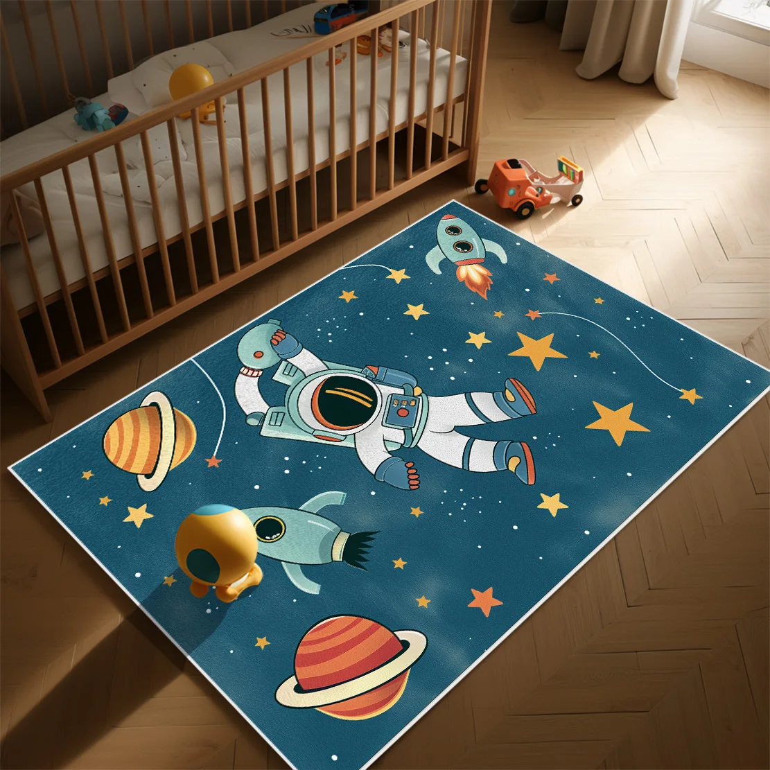 Children Bedroom Play Mat Large Carpet for Living Room Astronaut Pattern Baby Crawling Mat Non-slip Room Decor Rugs Customizable 2