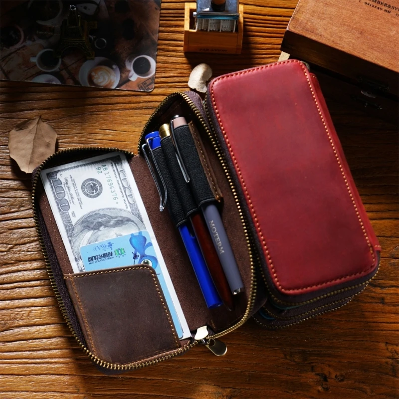 Fountain Pen Holder Case Hard Shell Leather Pencil Case Zipper Pen Case 3  Pen Slots Large Compartment for Pen Cash Cards H8WD - AliExpress