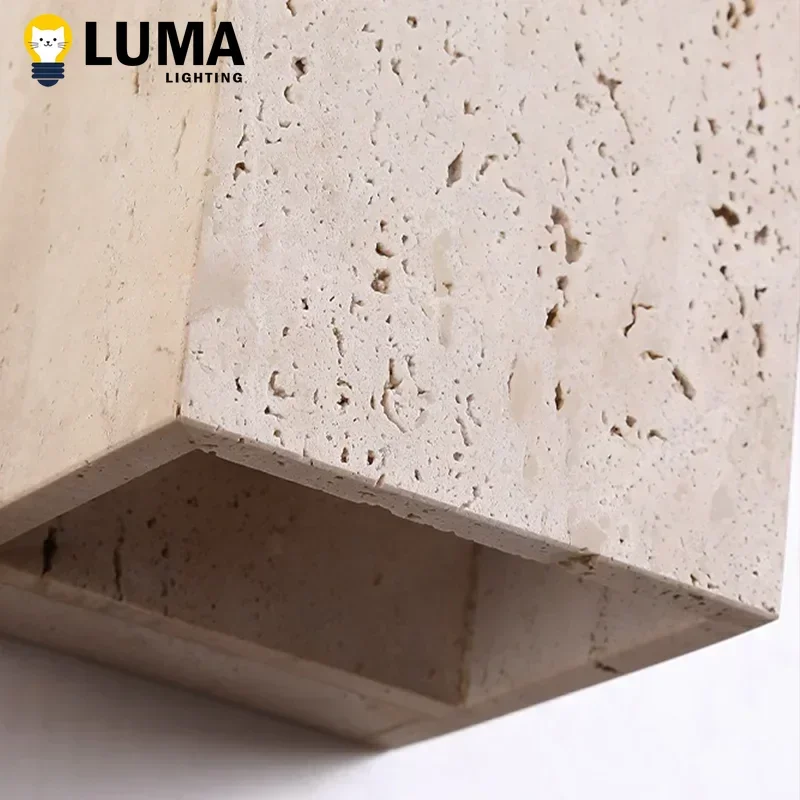 Luma Square Shape Yellow Travertine Wall Lamp for Outdoor Waterproof Courtyard Sconce Hallway Stairs Bathroom Stone Wall Lamp