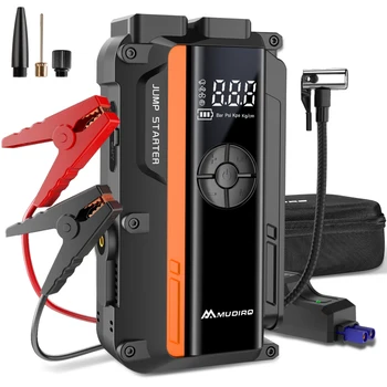 Mudiro M-JA1 Avviatore di emergenza per auto con compressore d'aria 4000A 150PSI, (10 litri di gas/8 litri diesel), caricabatteria Jump Box 12V