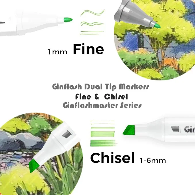 Ginflash Fine&Chisel Tipped Art Marker Gray Tones Brush Pen Sketch Alcohol Based Markers Dual Tip Manga Drawing Art Supplies art marker pens manga markers manga marker pen art markers sketching markers
