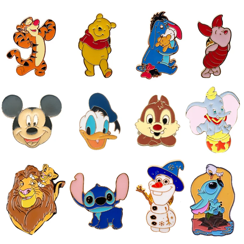 Enamel Pins Disney Mickey Mouse Pooh Chip Stitch Brooch Bag Lapel Pin Cartoon Badge Backpack Decoration Kids Gift