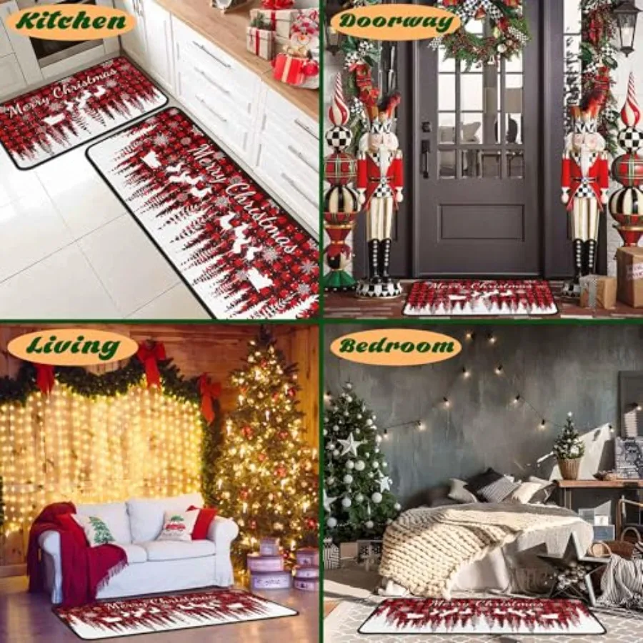 Buffalo Plaid Christmas Tree Kitchen Rug Set 5