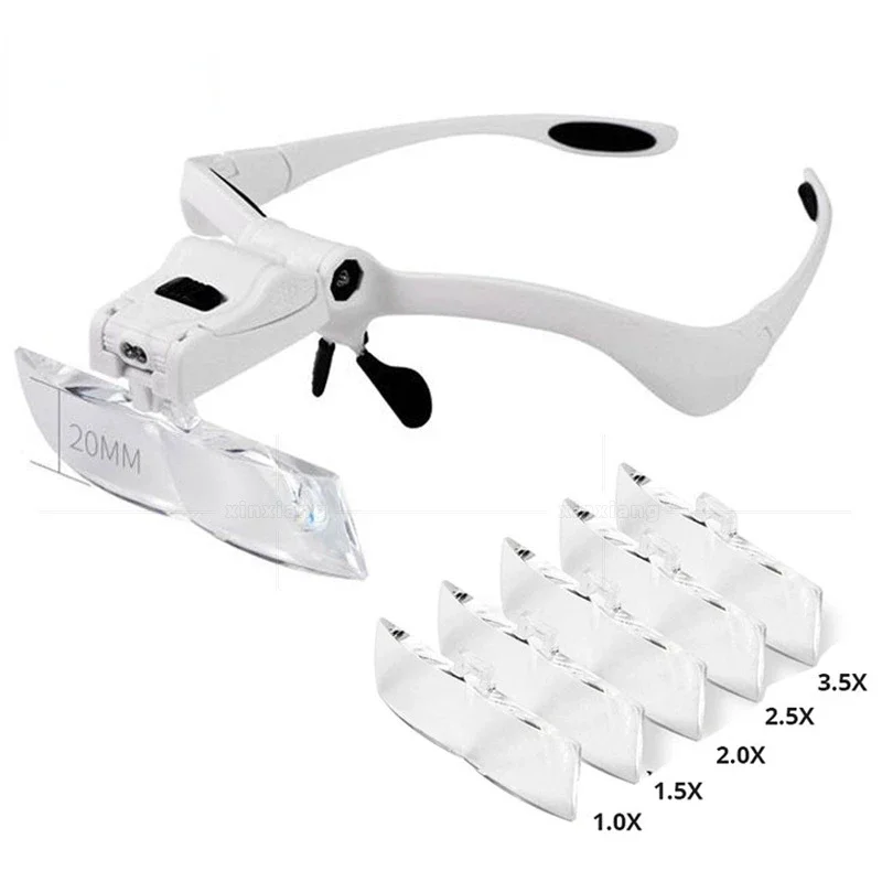 Headband Illuminated Magnifier 1x 1.5X 2.5x 3.5x Eyewear Magnifying Glasses with 2 Led Lights Loupe For Repairs Tool Toys Gift magnifying glass headband magnifier head wearing magnifier