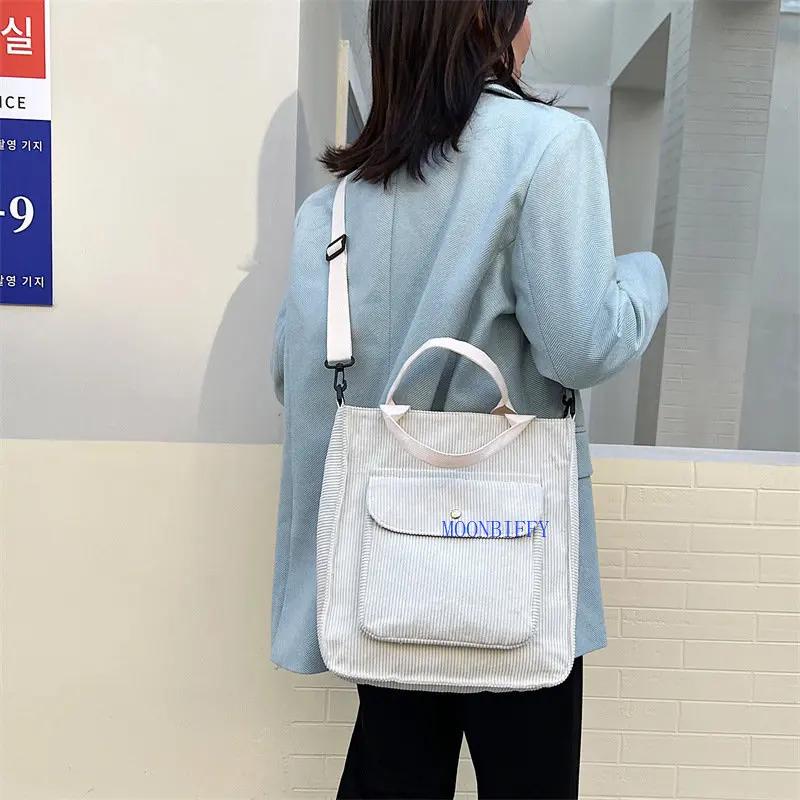 

Corduroy Bag for Women 2022 Shopper Bag Designer Handbag Autumn and Winter Girls Student Bookbag Female Canvas Shoulder Tote Bag