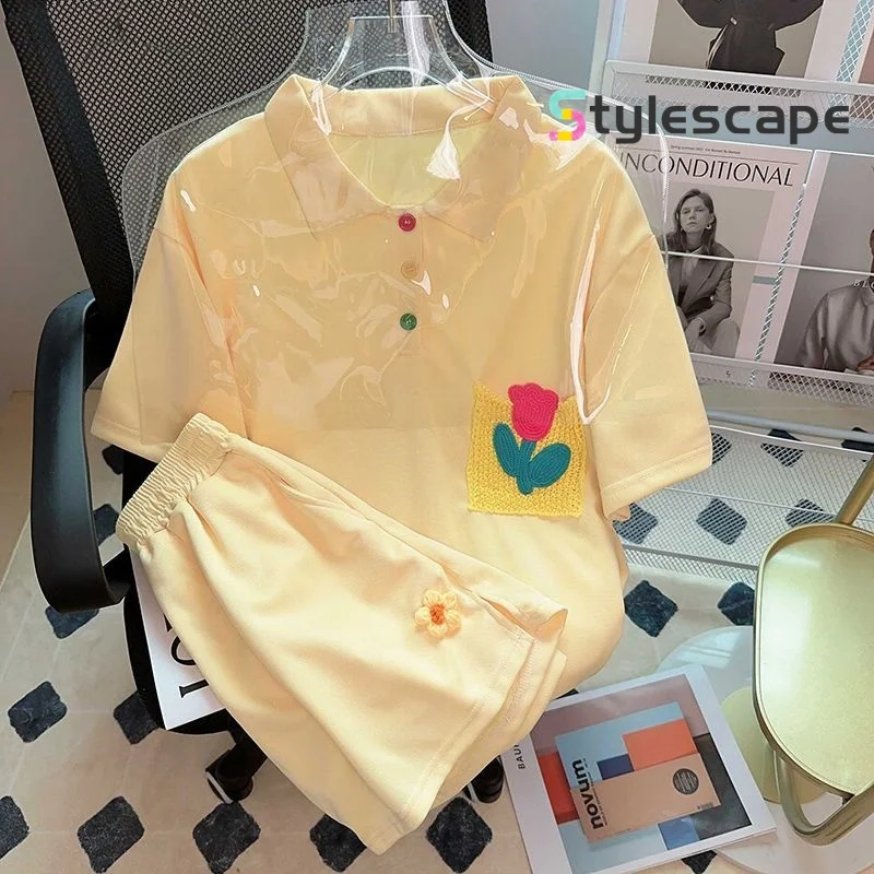 Sweet Girl Short Sleeved Shorts Casual Sports Set, Women's 2024 Summer Loose and Slimming Fashion T-shirt Shorts Two-piece Set
