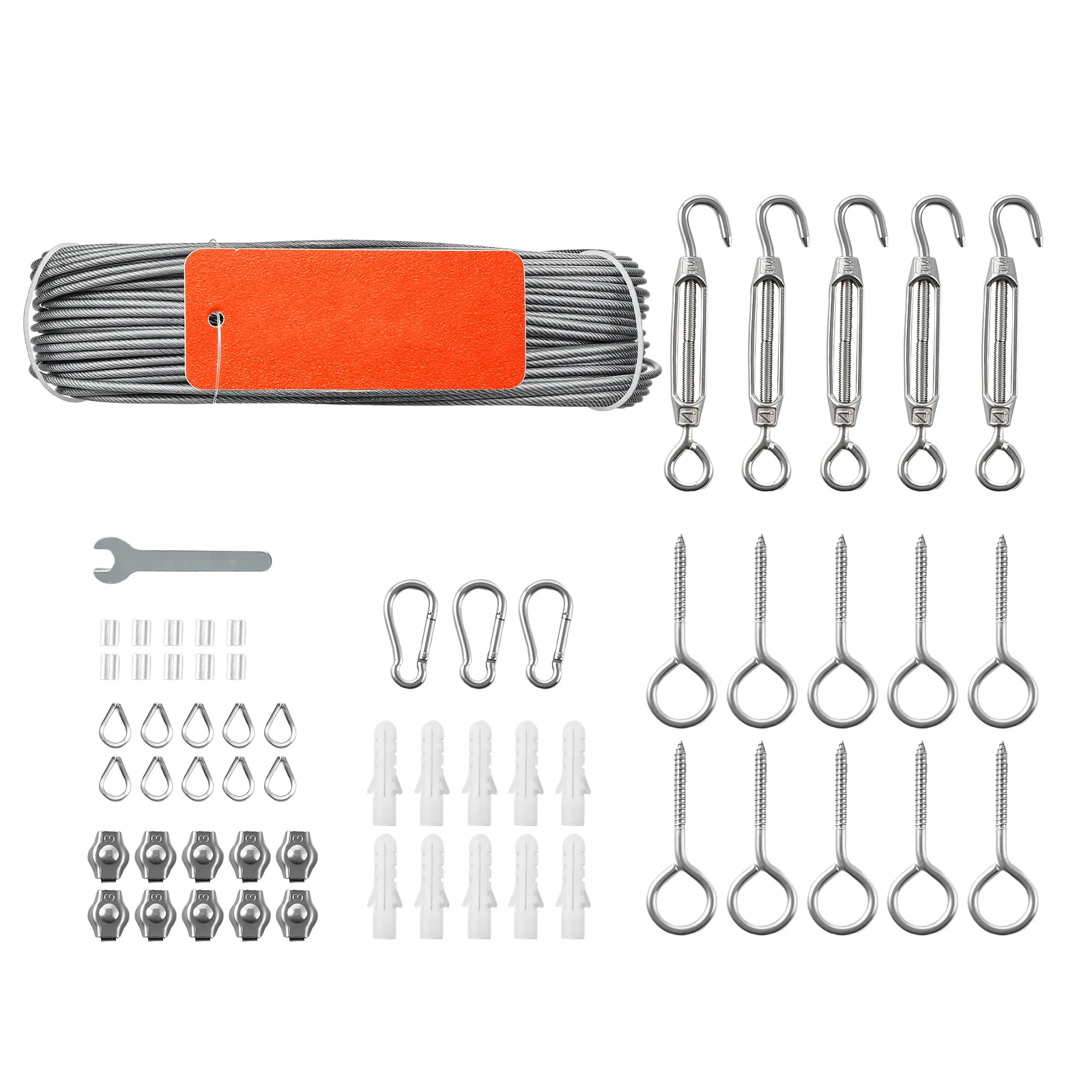 SucceBuy Kit de câble métallique 1/16 po, 115 pi, en acier inoxydable 304, 7x7 brins, câble en acier de construction pour guirlandes lumineuses