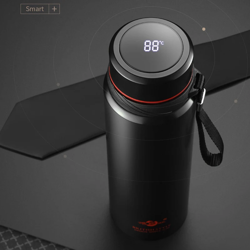 304 스테인레스 스틸 열 진공 플라스크, LED 온도 디스플레이, 대용량 절연 보온병, 차 물병, 600ml-1200ml