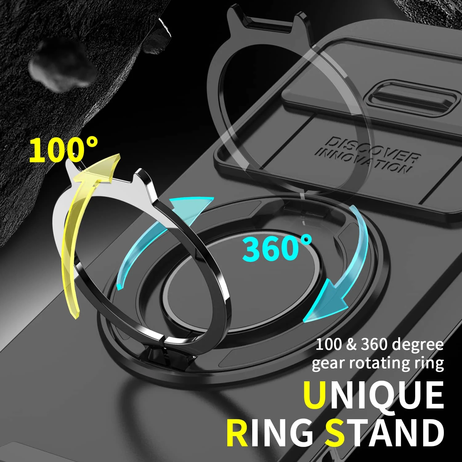Heavy Duty Shockproof Case with Slide Camera Lens Protector and Magnetic Ring Holder